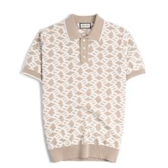 Áo Polo Dệt Kim By Cotton Monogram Phối Bo - Be Nhạt