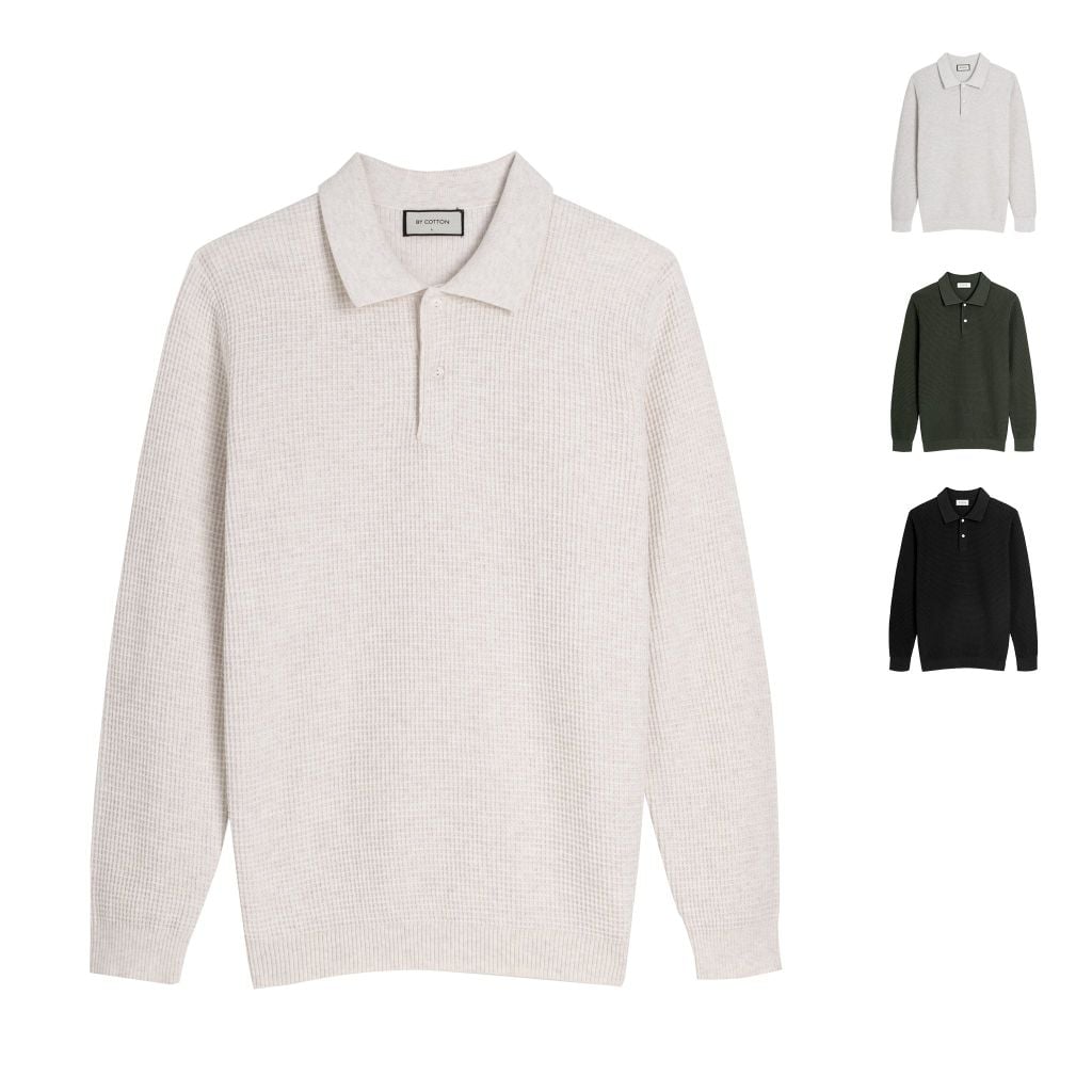 Áo Polo Dệt Kim By Cotton Waffle Tay Dài