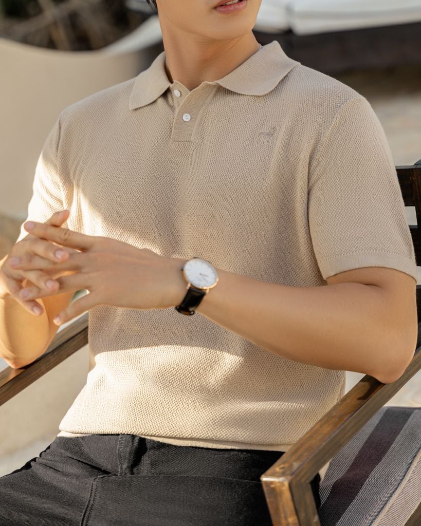 Áo Polo Dệt Kim Cao Cấp Be SS2