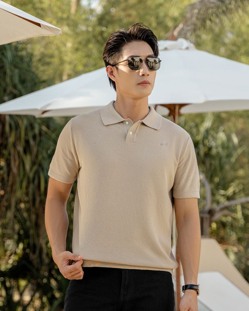 Áo Polo Dệt Kim Cao Cấp Be SS2