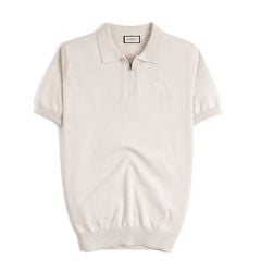 Áo Polo Dệt Kim Cổ Khóa Zip Thêu Logo Đồng Màu