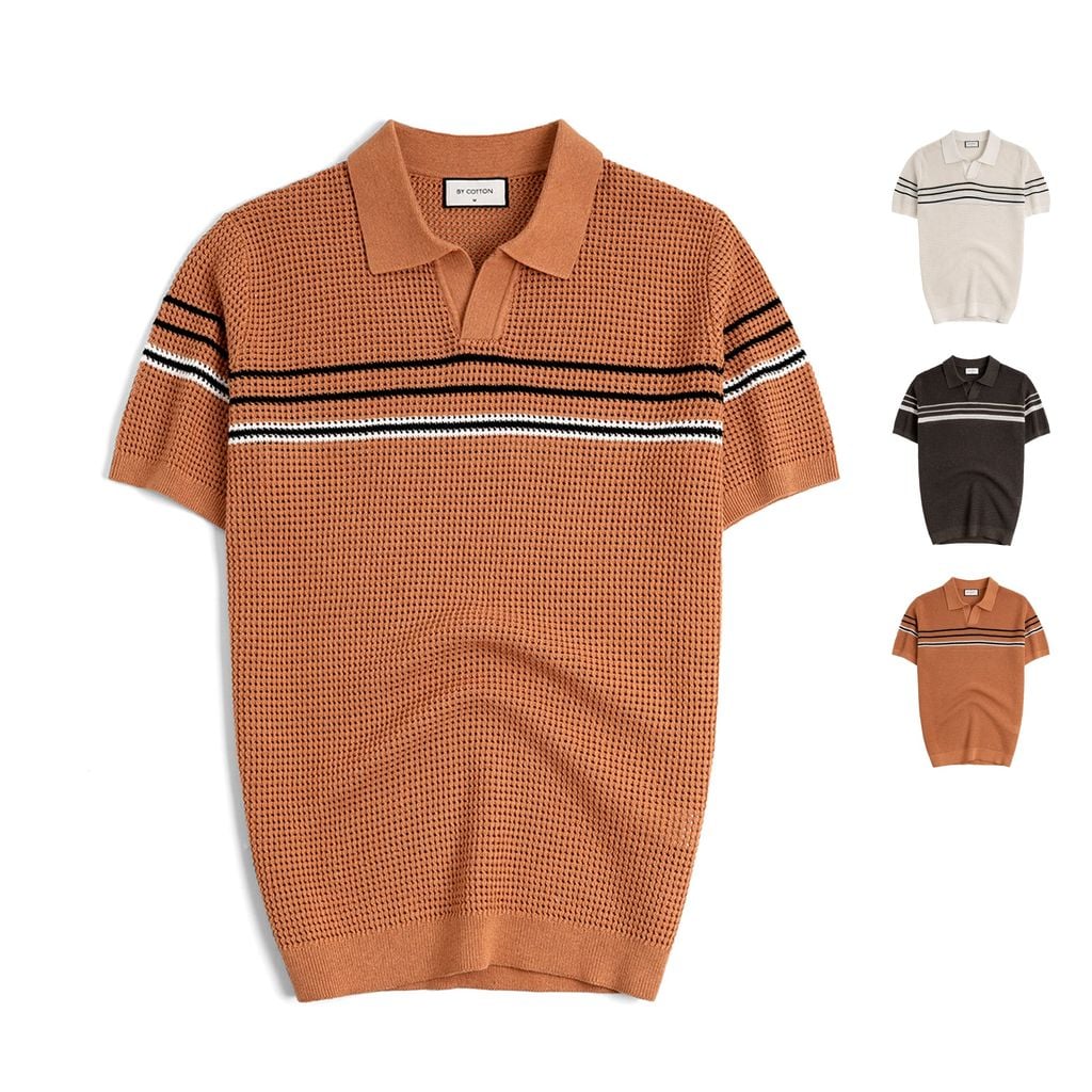 Áo Polo Dệt Kim By Cotton Mesh Sọc Ngực
