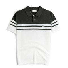 Áo Polo Dệt Kim Phối Vai Colorblock Sọc Ngực Đôi Xanh Lá