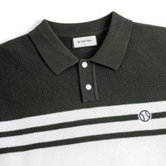 Áo Polo Dệt Kim Phối Vai Colorblock Sọc Ngực Đôi Xanh Lá