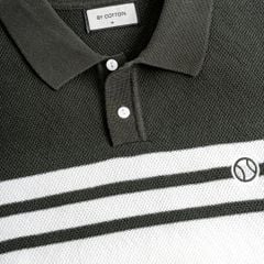 Áo Polo Dệt Kim Phối Vai Colorblock Sọc Ngực Đôi Xanh Lá