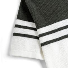 Áo Polo Dệt Kim Phối Vai Colorblock Sọc Ngực Đôi Xanh Lá