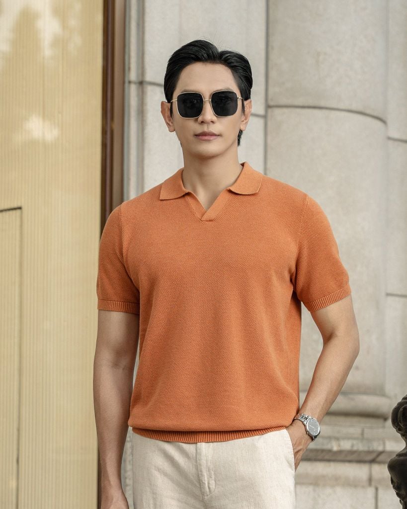Áo Thun Polo Nam Dệt Kim By Cotton Melange Cam Gạch