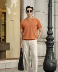 Áo Thun Polo Nam Dệt Kim By Cotton Melange Cam Gạch