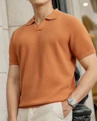 Áo Thun Polo Nam Dệt Kim By Cotton Melange Cam Gạch