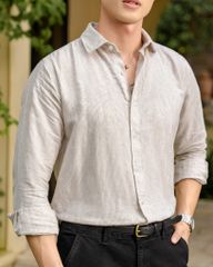 Áo Sơ Mi Nam By Cotton Linen Sọc Nhuyễn Nâu