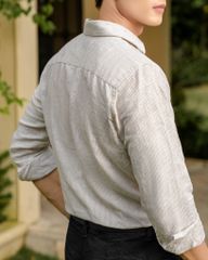 Áo Sơ Mi Nam By Cotton Linen Sọc Nhuyễn Nâu