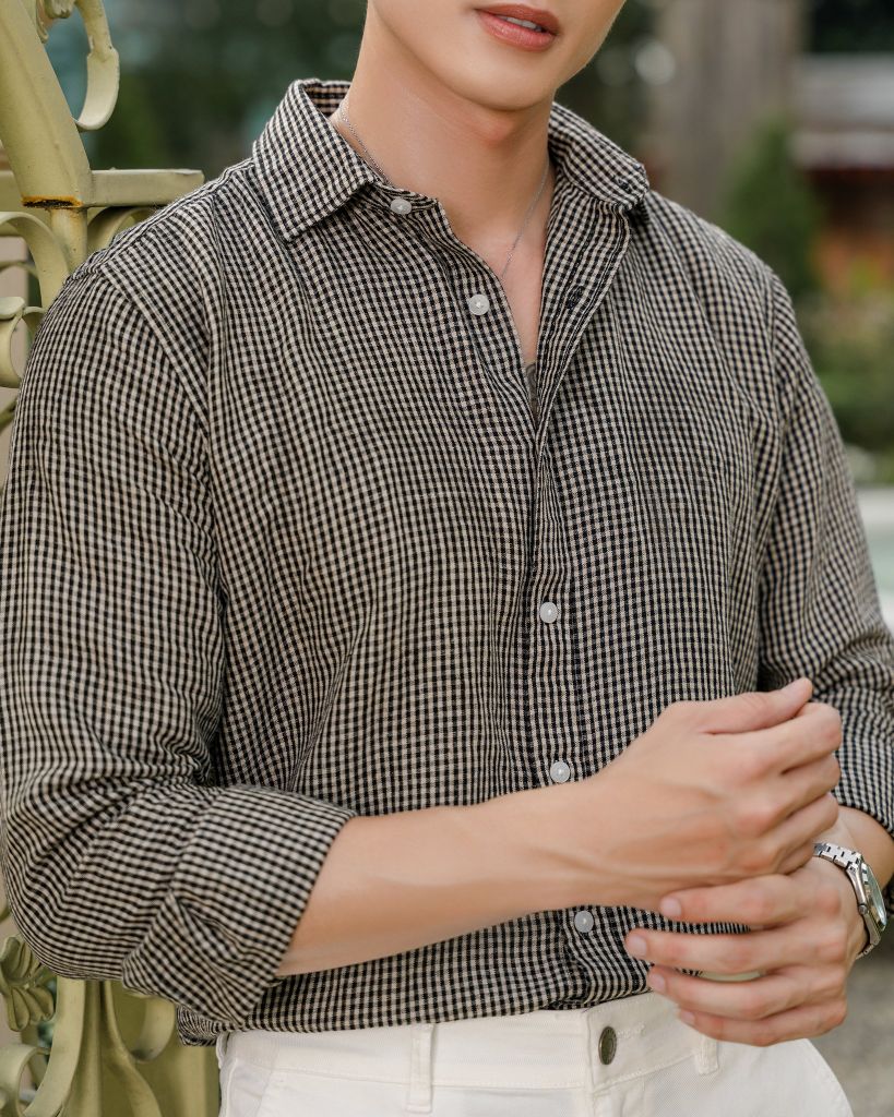 Áo Sơ Mi Nam By Cotton Linen Caro Đen