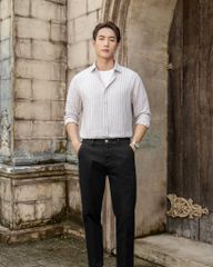 Áo Sơ Mi Nam By Cotton Linen Nâu Sọc Trắng