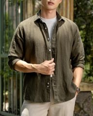 Áo Sơ Mi Nam By Cotton Linen Rêu Sọc