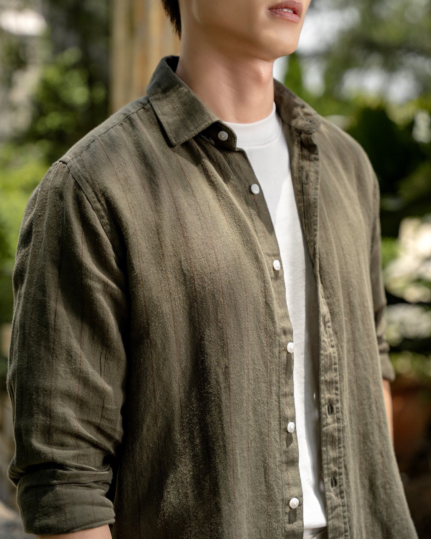 Áo Sơ Mi Nam By Cotton Linen Rêu Sọc