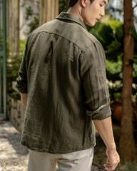 Áo Sơ Mi Nam By Cotton Linen Rêu Sọc