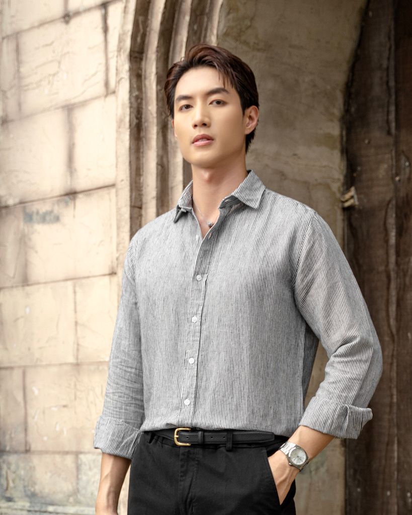 Áo Sơ Mi Nam By Cotton Linen Sọc Nhuyễn Đen