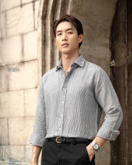 Áo Sơ Mi Nam By Cotton Linen Sọc Nhuyễn Đen