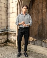 Áo Sơ Mi Nam By Cotton Linen Sọc Nhuyễn Đen