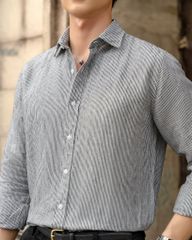 Áo Sơ Mi Nam By Cotton Linen Sọc Nhuyễn Đen