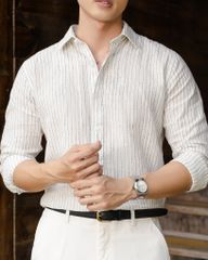 Áo Sơ Mi Nam By Cotton Linen Trắng Sọc Đen