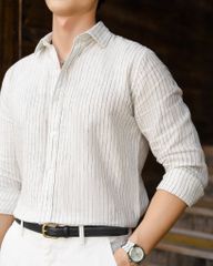 Áo Sơ Mi Nam By Cotton Linen Trắng Sọc Đen