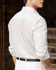 Áo Sơ Mi Nam By Cotton Linen Trắng Sọc Đen