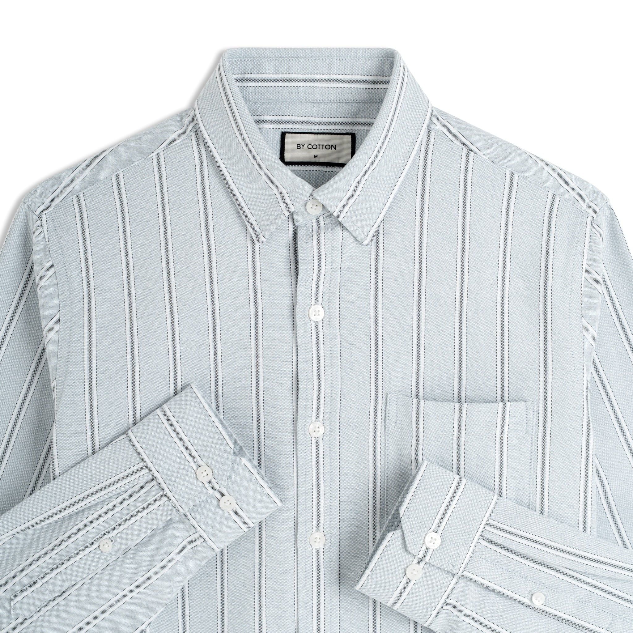 Áo Sơ Mi Nam By Cotton Oxford Xám Sọc