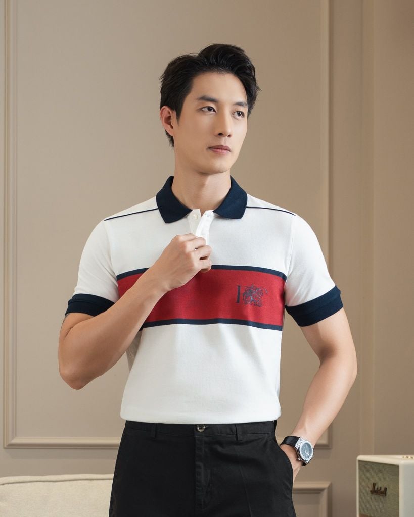 Áo Thun Polo By Cotton In Sọc Ngực Xanh Đen Đỏ
