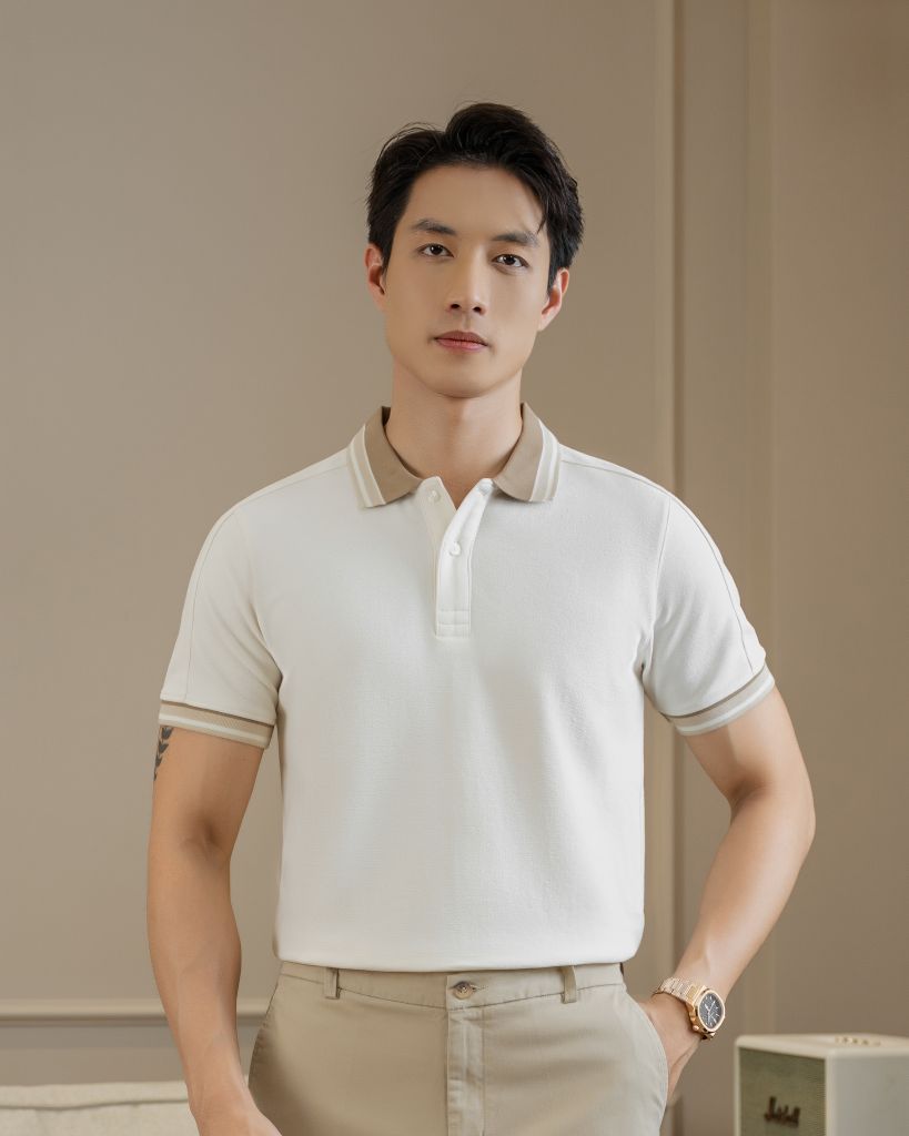 Áo Thun Polo By Cotton 2Layer Kem Phối Bo