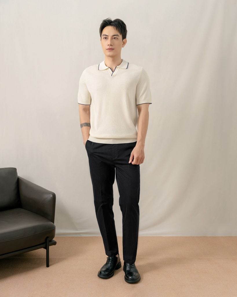 Áo Polo Dệt Kim By Cotton Visco Kem