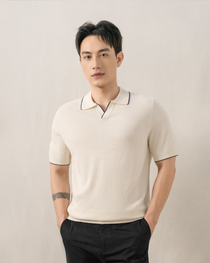 Áo Polo Dệt Kim By Cotton Visco Kem