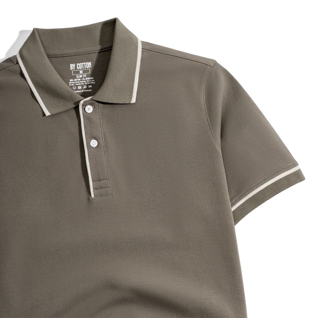 Áo Thun Polo Nam By Cotton Pique 3.0 - Nâu Rêu Viền Bo