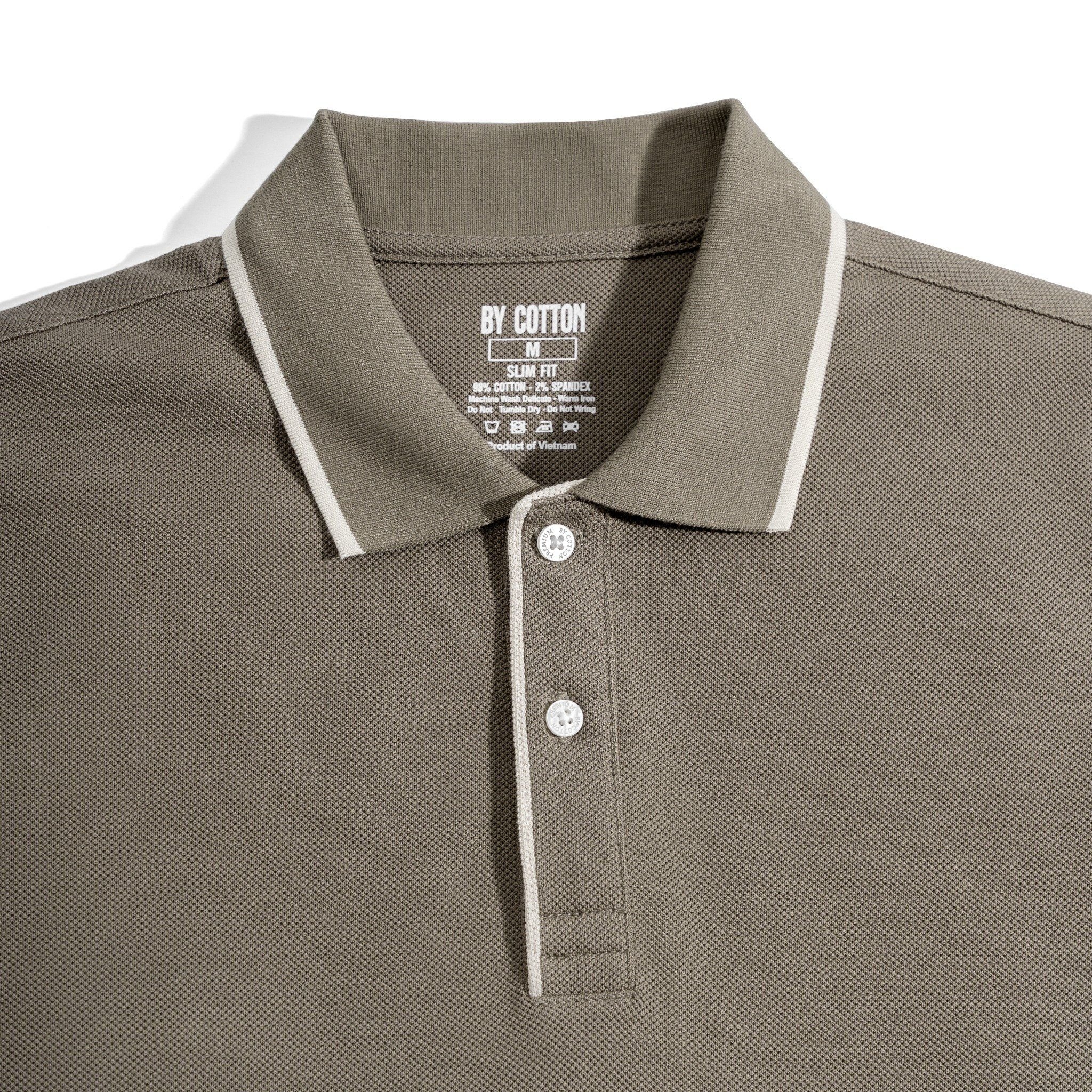 Áo Thun Polo Nam By Cotton Pique 3.0 - Nâu Rêu Viền Bo