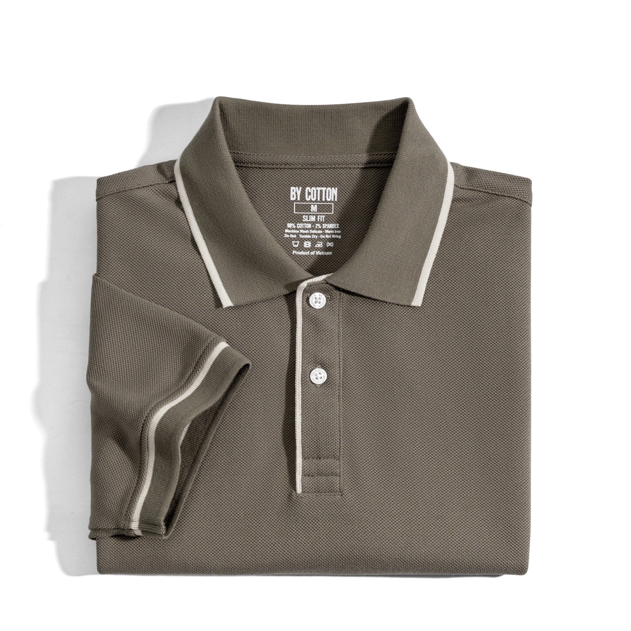 Áo Thun Polo Nam By Cotton Pique 3.0 - Nâu Rêu Viền Bo