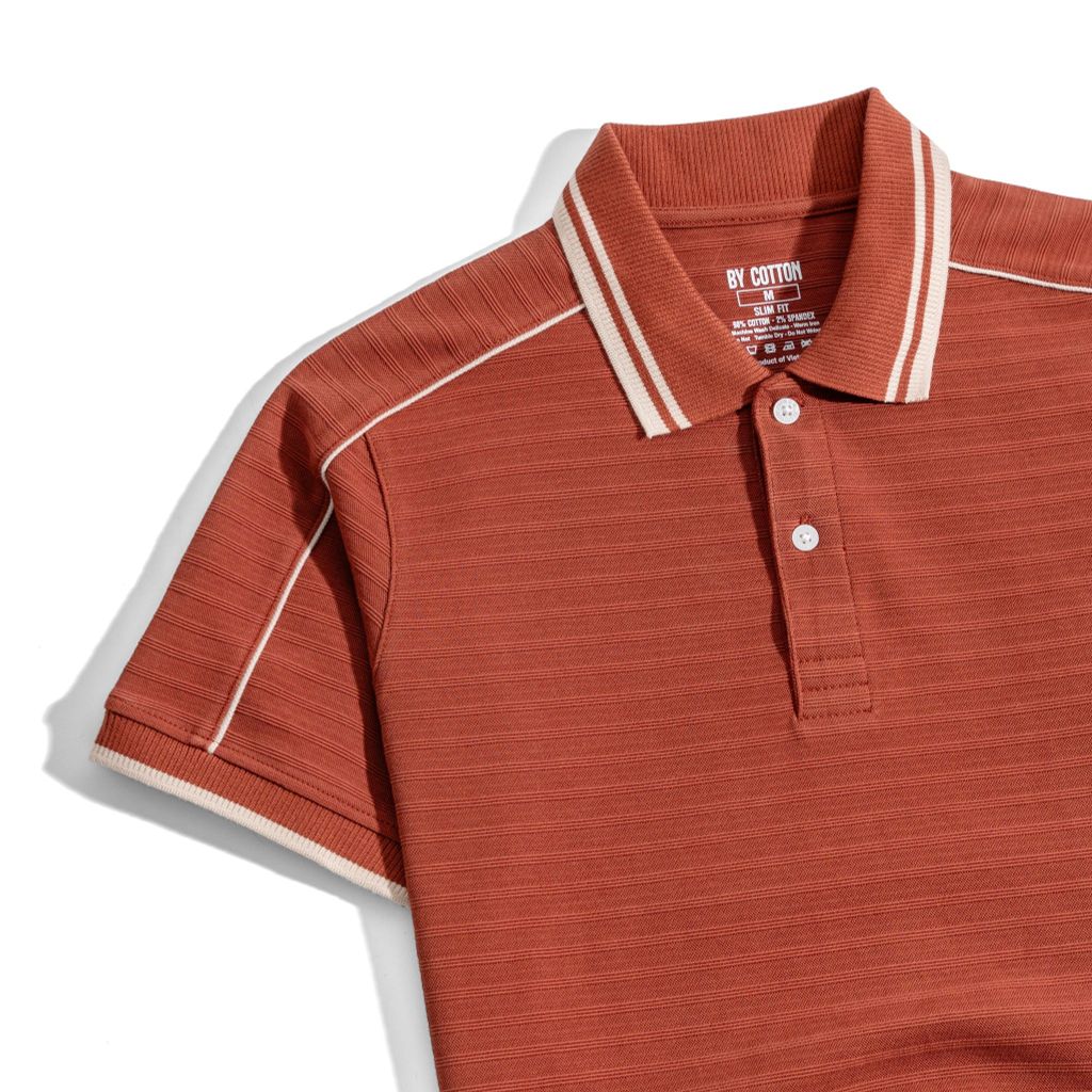Áo Thun Polo Nam By Cotton Gân Cam Gạch Viền Vai