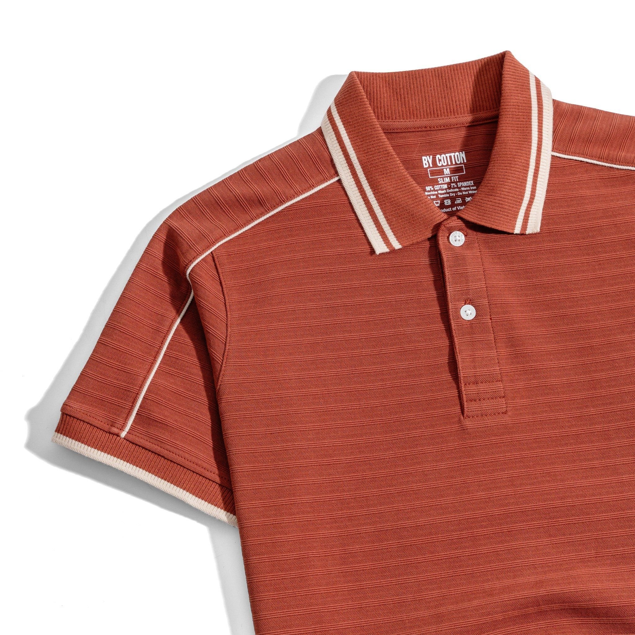 Áo Thun Polo Nam By Cotton Gân Cam Gạch Viền Vai