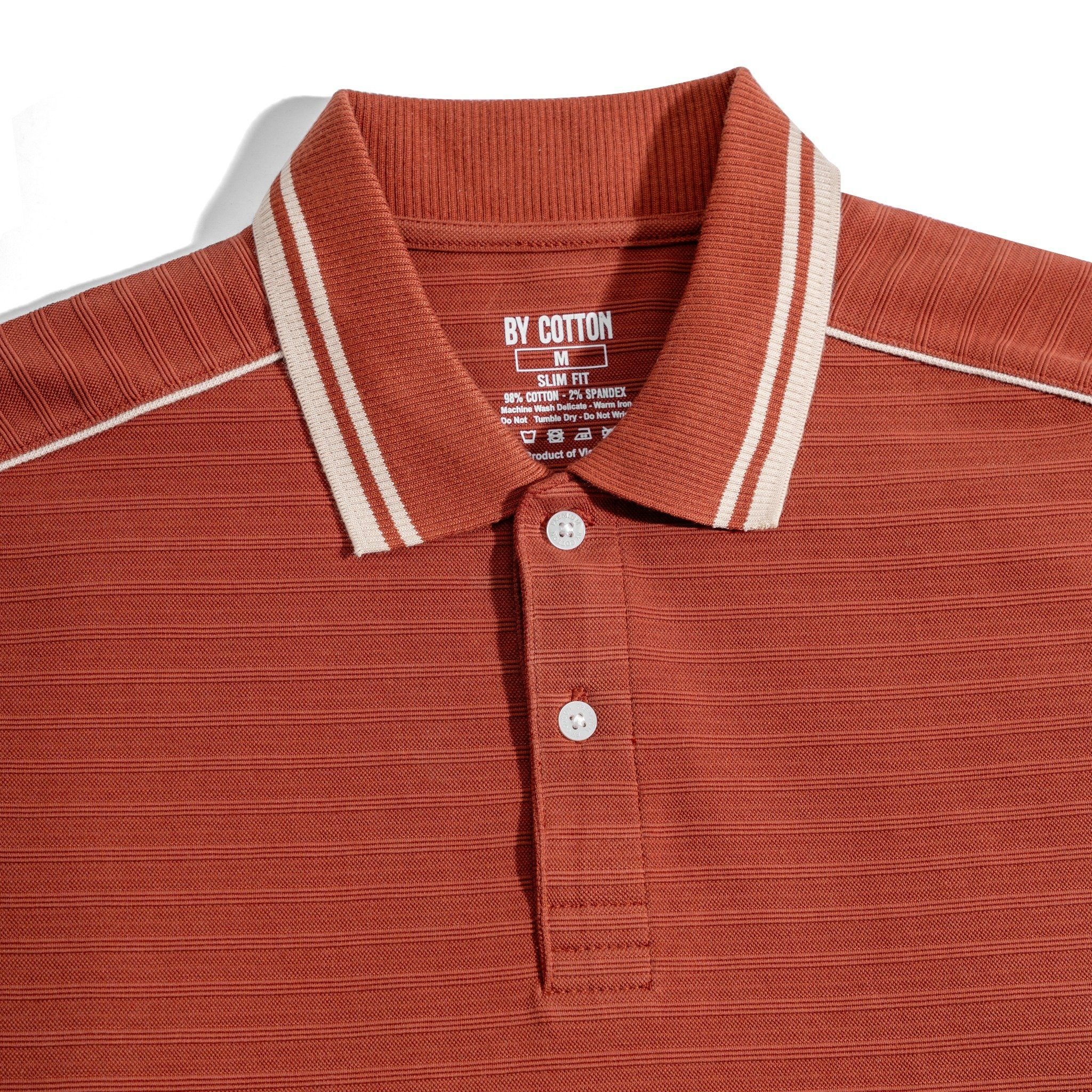 Áo Thun Polo Nam By Cotton Gân Cam Gạch Viền Vai