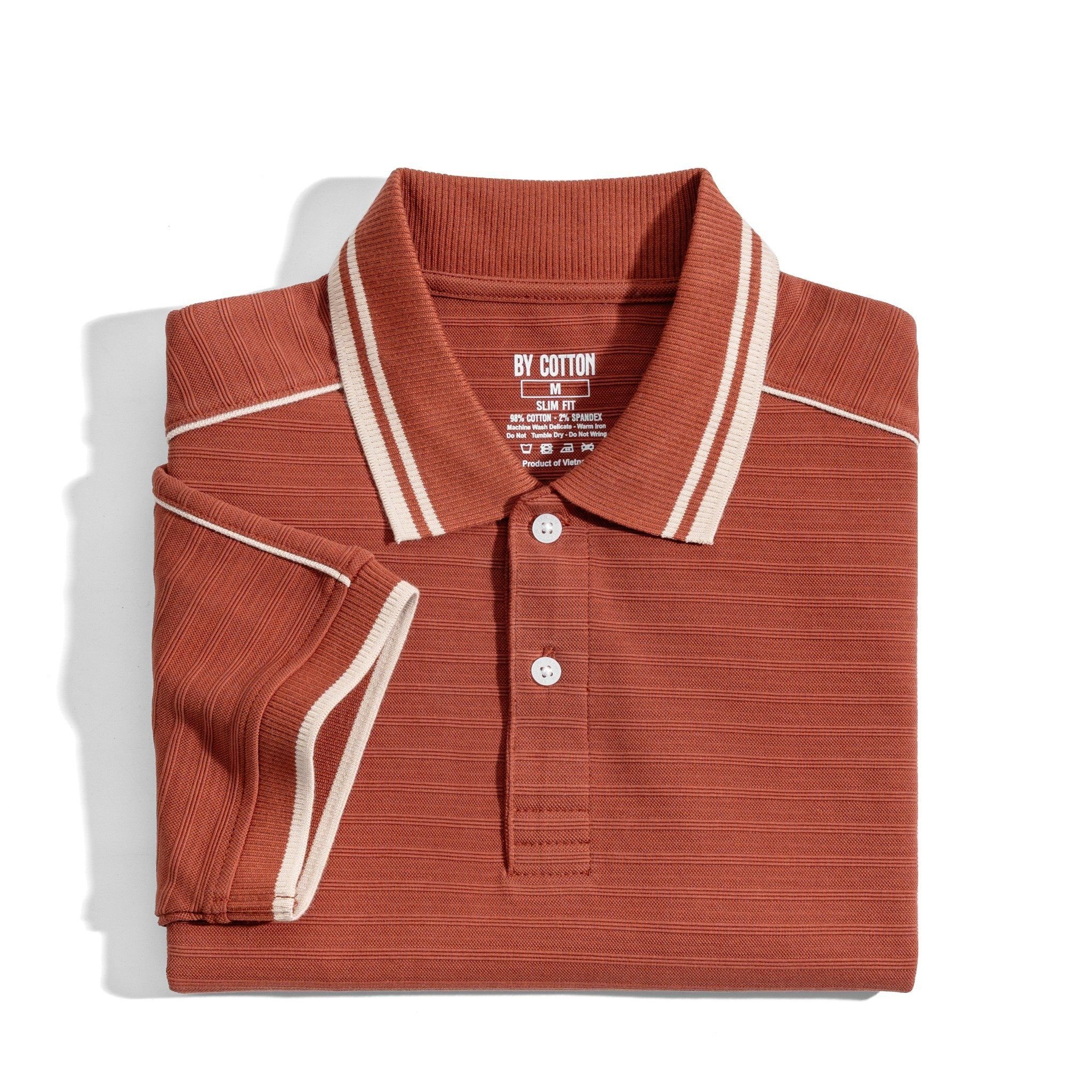 Áo Thun Polo Nam By Cotton Gân Cam Gạch Viền Vai