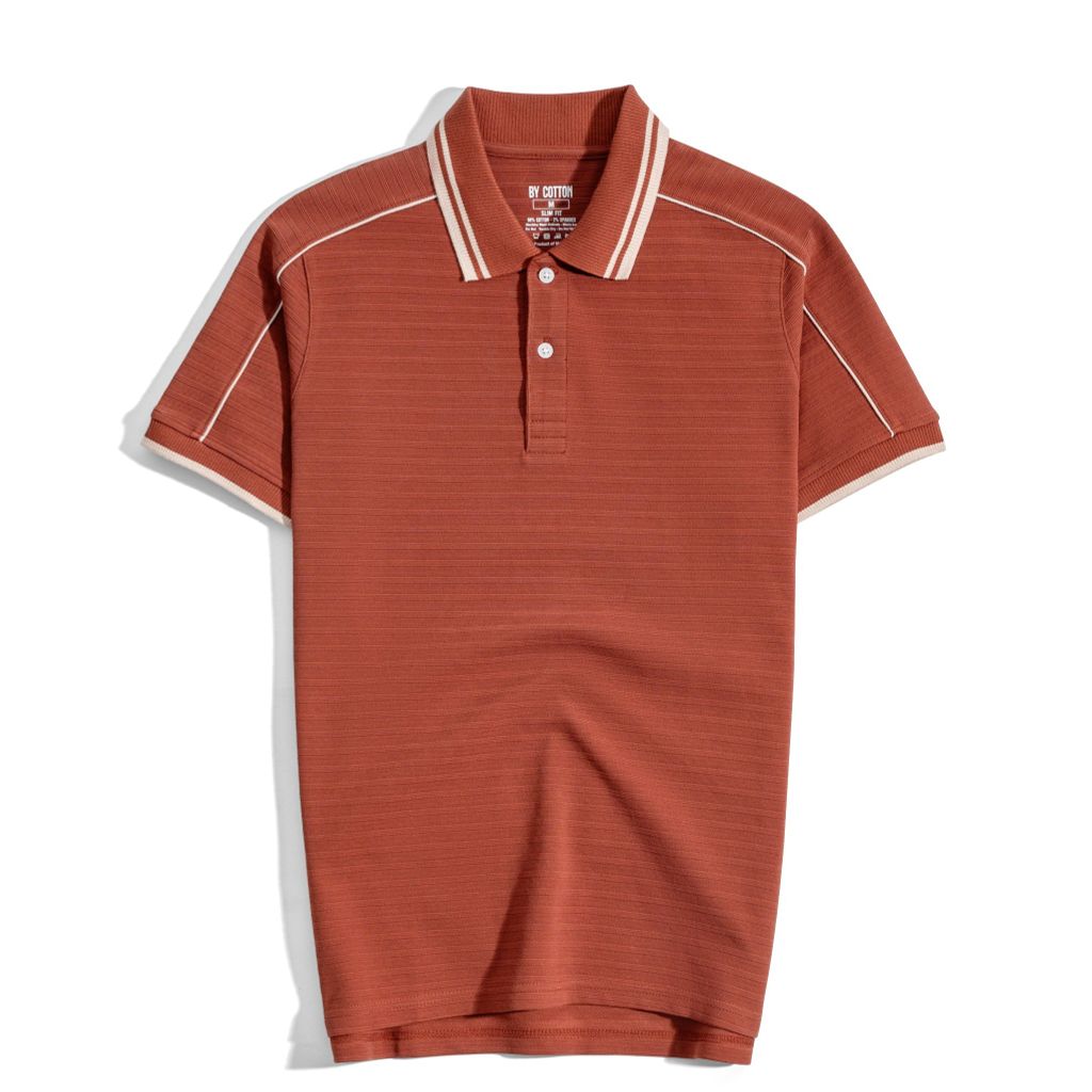 Áo Thun Polo Nam By Cotton Gân Cam Gạch Viền Vai