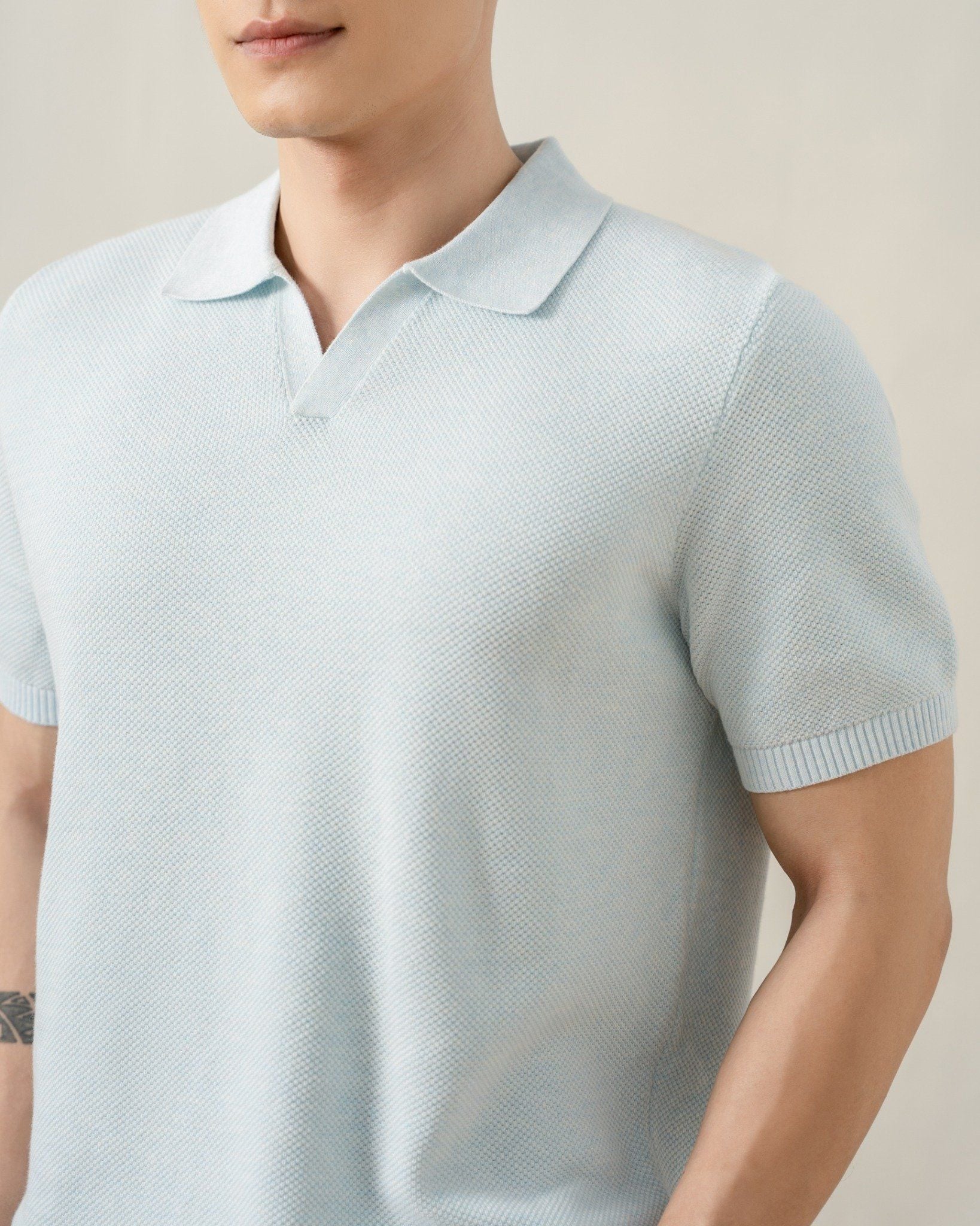 Áo Polo Dệt Kim By Cotton Melange Xanh Nhạt