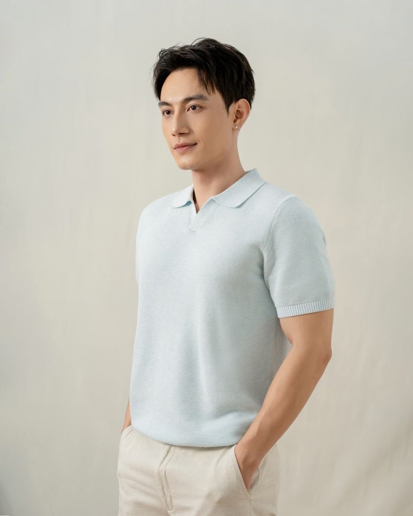 Áo Polo Dệt Kim By Cotton Melange Xanh Nhạt