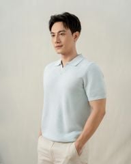 Áo Polo Dệt Kim By Cotton Melange Xanh Nhạt