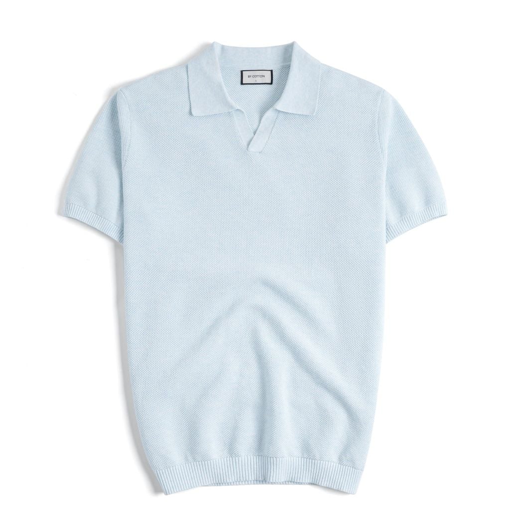 Áo Polo Dệt Kim By Cotton Melange Xanh Nhạt