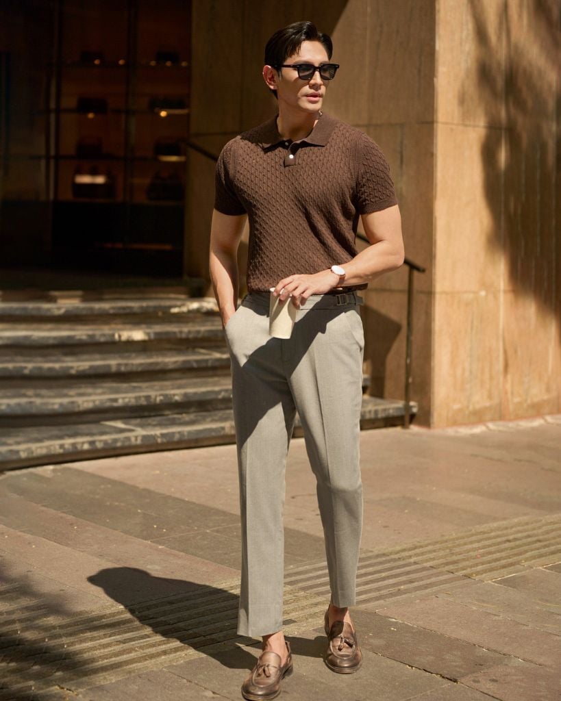 Áo Thun Polo Dệt Kim Twist - Nâu