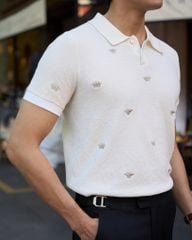 Áo Thun Polo Dệt Kim Cao Cấp Trắng Thêu Bee