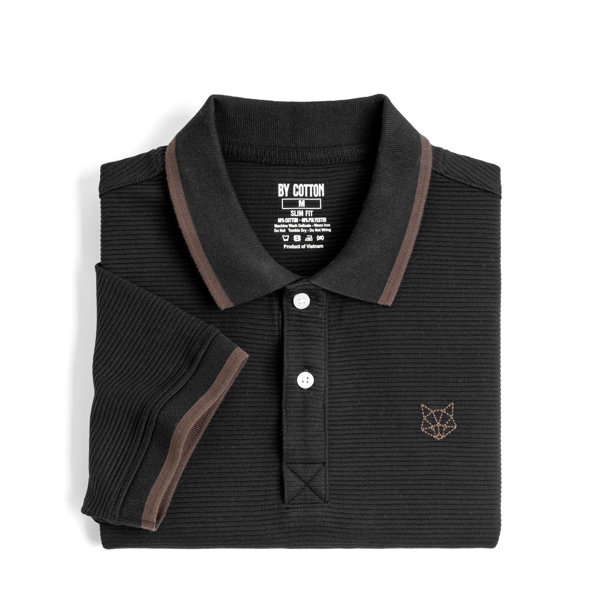 Áo Thun Polo By Cotton Gân Đen Fox
