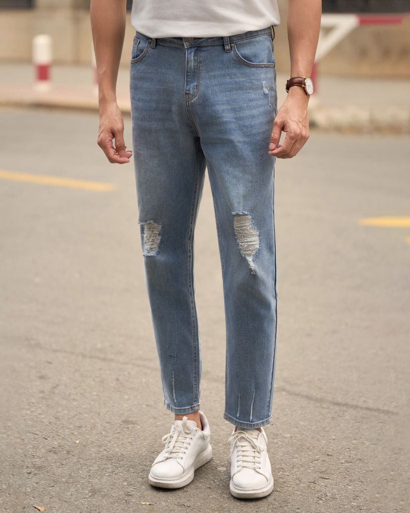 Jeans Basic Light Blue Rách 2025