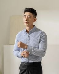Áo Sơ Mi Sọc Nhuyễn Xanh Đậm Art Nhăn