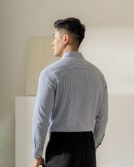 Áo Sơ Mi Sọc Nhuyễn Xanh Đậm Art Nhăn